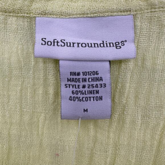 Soft Surroundings Lime Green Linen Cotton Button Down Tunic Blouse Size Medium - Picture 3 of 5
